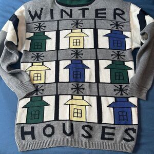 Vintage Sweater Bee Wool Blend Turtleneck Sweater Winter Houses Small